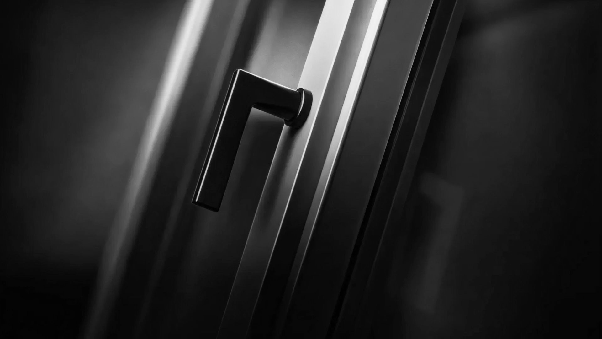 Dettaglio di maniglia su porta in alluminio nero